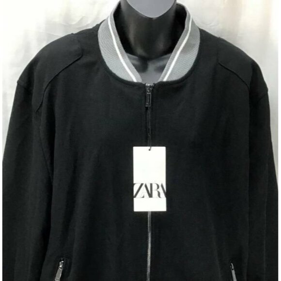 ZARA Coat Extra Extra Large XXL Black Crew Long Sleeve Zip Pockets Mens New B31 - Picture 2 of 6